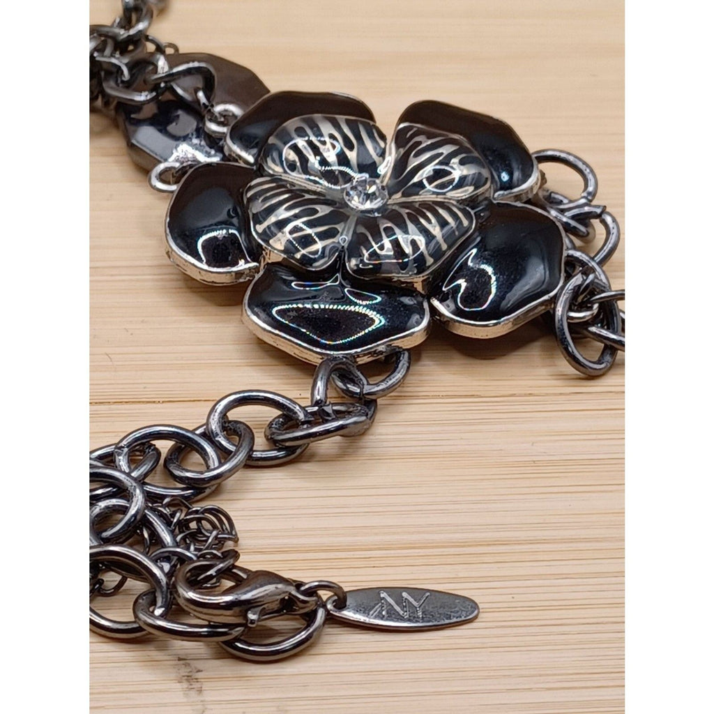 NY Collection Layered Flower Accent Lucite Zebra Stripe Beads Vintage Necklace