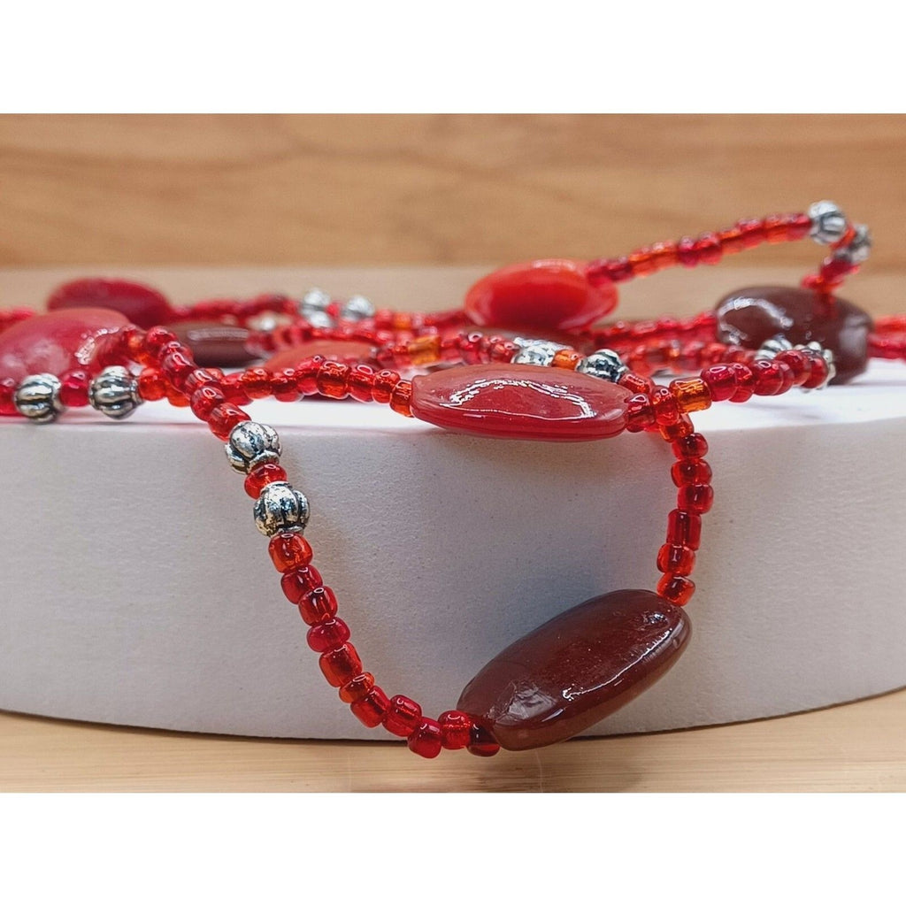 VTG Red and Blood Red Faceted Glass Bead Stations Necklace