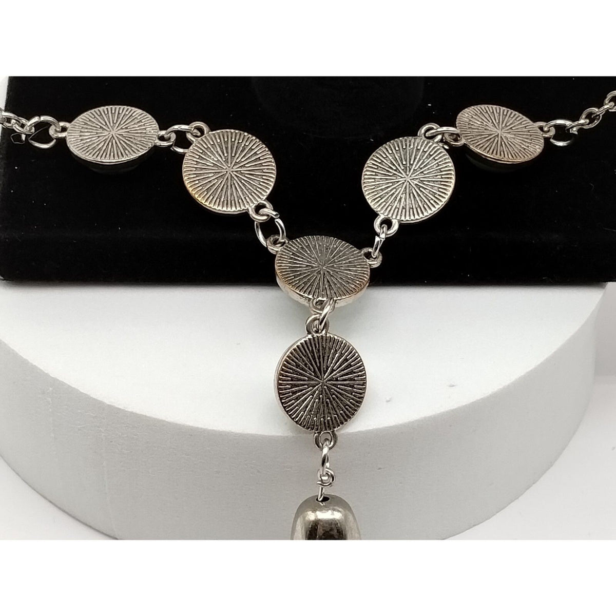 Necklace and Matching Earrings in a Mint Green Stone with Silver tone Tassel