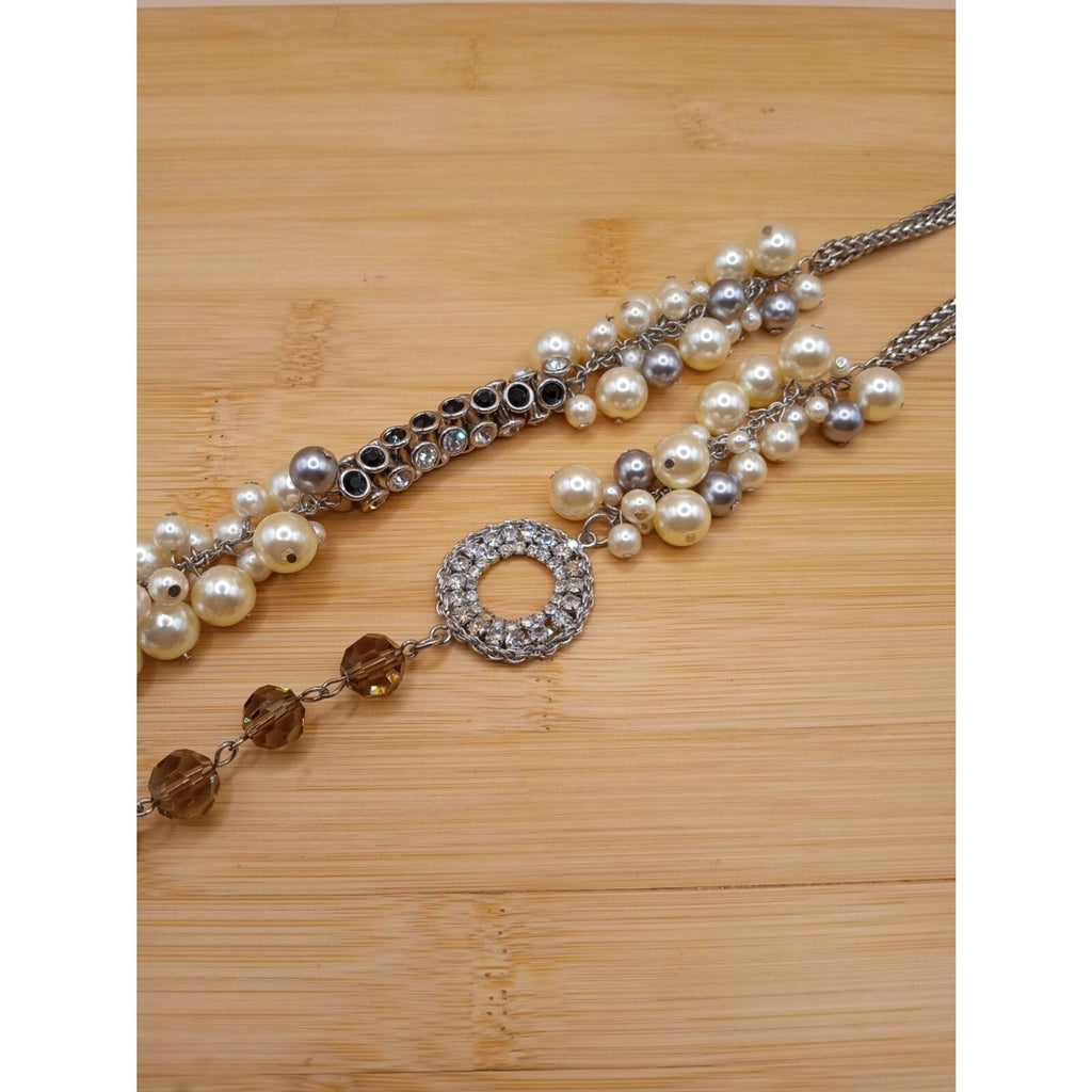 Vintage Mixed Media Brutalist, Clear & Black Rhinestones Lucite Beads Necklace