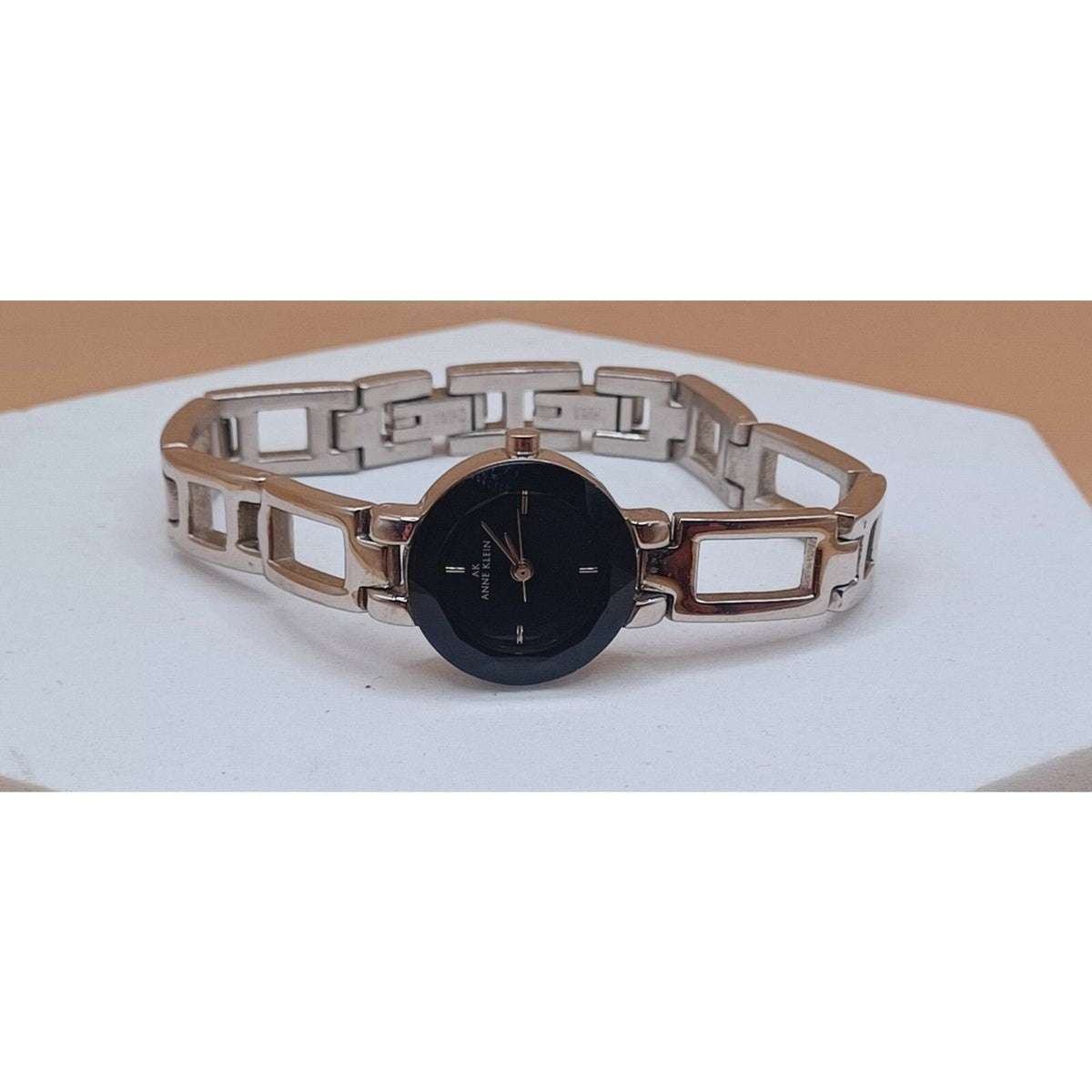 Anne Klein Diamond Black Dial Round Case Wristwatch