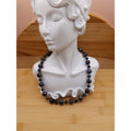 Vintage Blue & Gold Alternating Size Beaded Single Strand Acrylic Necklace