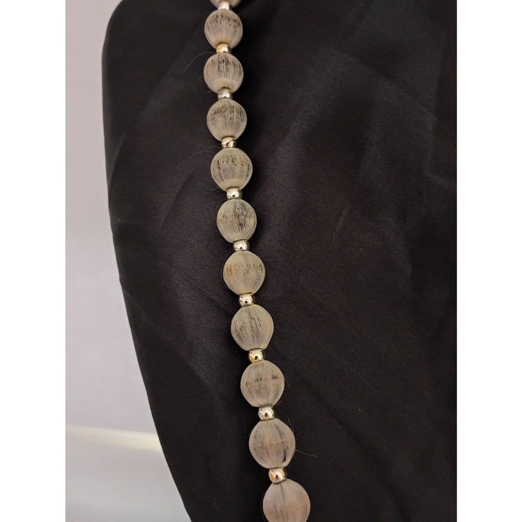 Matinee Necklace of Gray Satin Silk Thread Wrapped beads