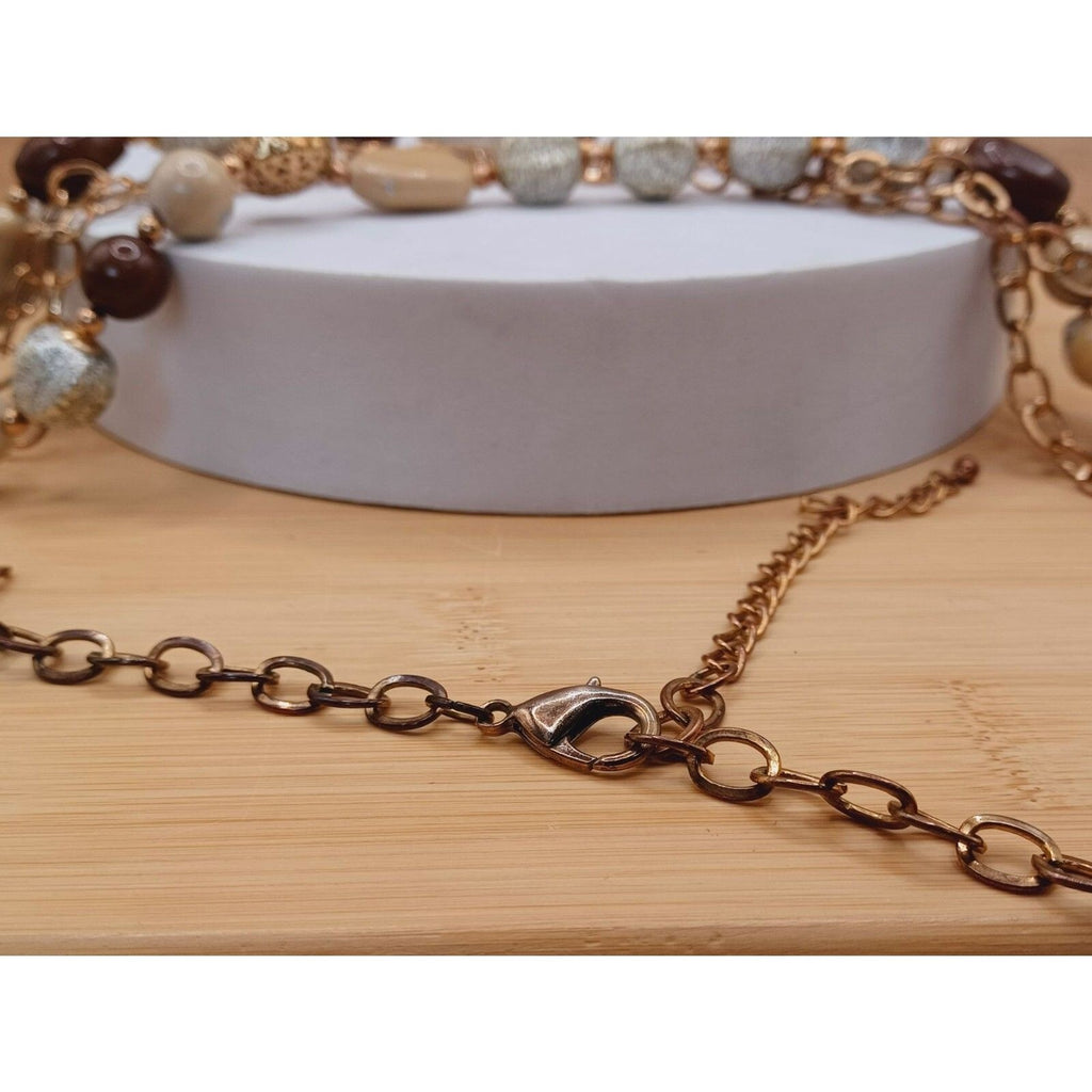 Vintage Multistrand Earthtones Beads on 40" Large Brass Link