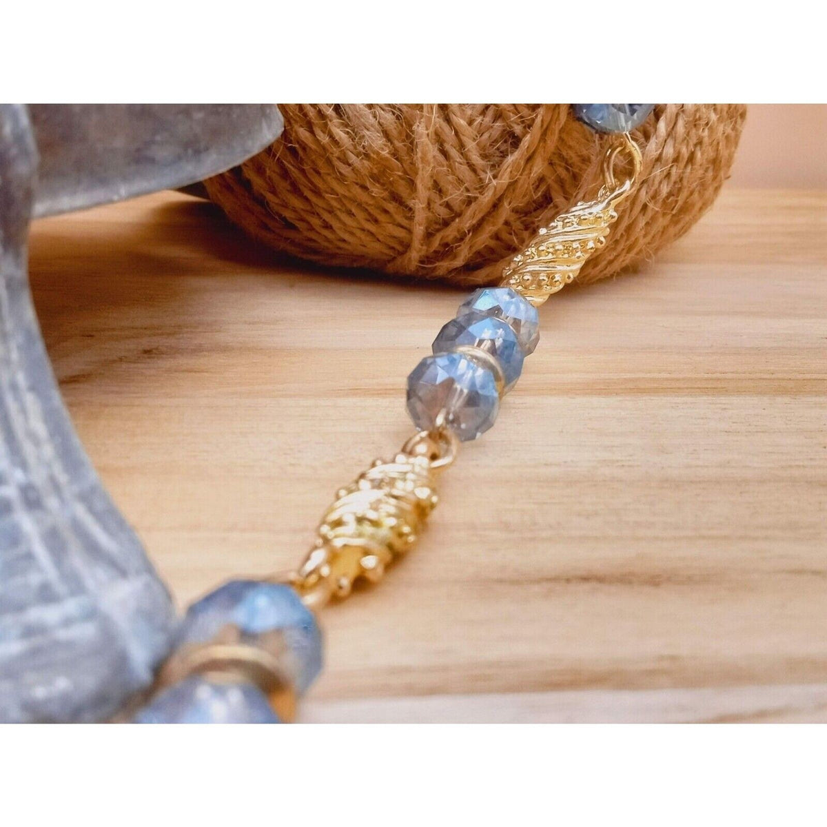 Natural Snakeskin Agate Boho Strap Tassel with Carved Gold Tone Beads Necklace
