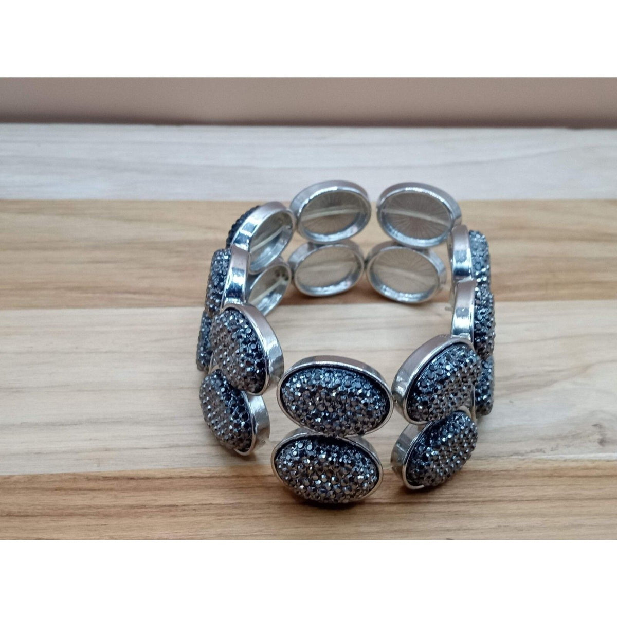 New York & Co. Stretch Bracelet Silver Tone Smoke Rhinestone