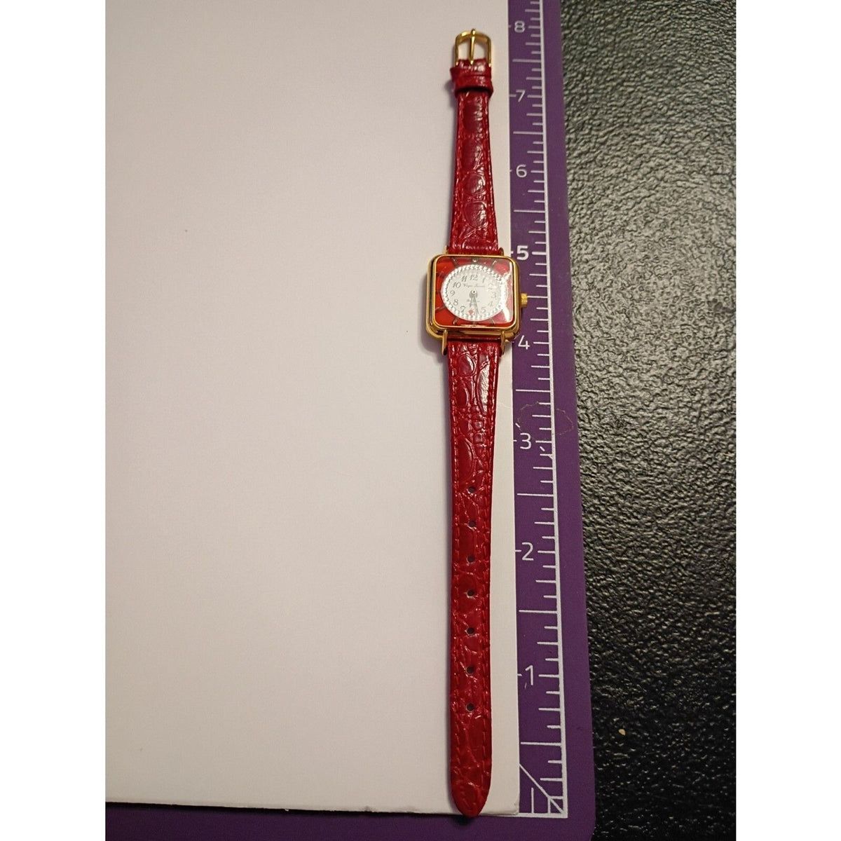 Virgin Islands De Luxe Bold Red Dial Gold-Tone Square Case Dancing Wristwatch