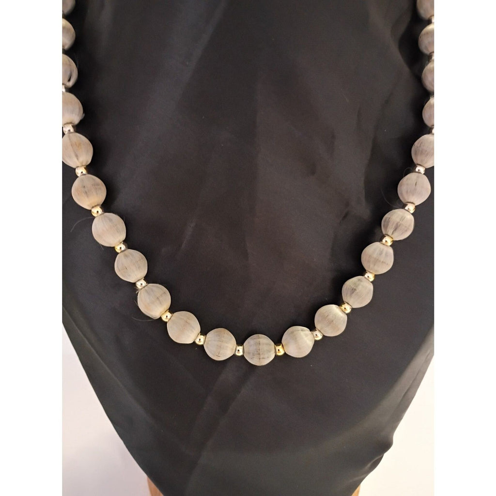 Matinee Necklace of Gray Satin Silk Thread Wrapped beads