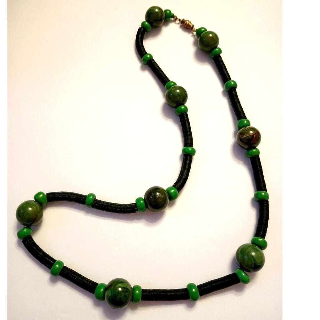 Vintage Necklace of Green Marbled Resin Beads