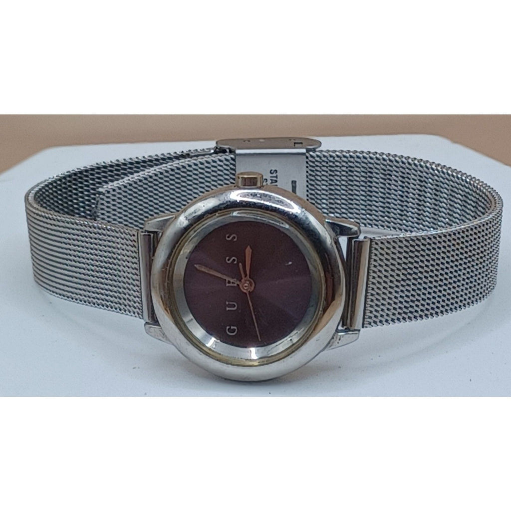 GUESS Women's Blue Face "WORKING" Watch Silver Tone Mesh