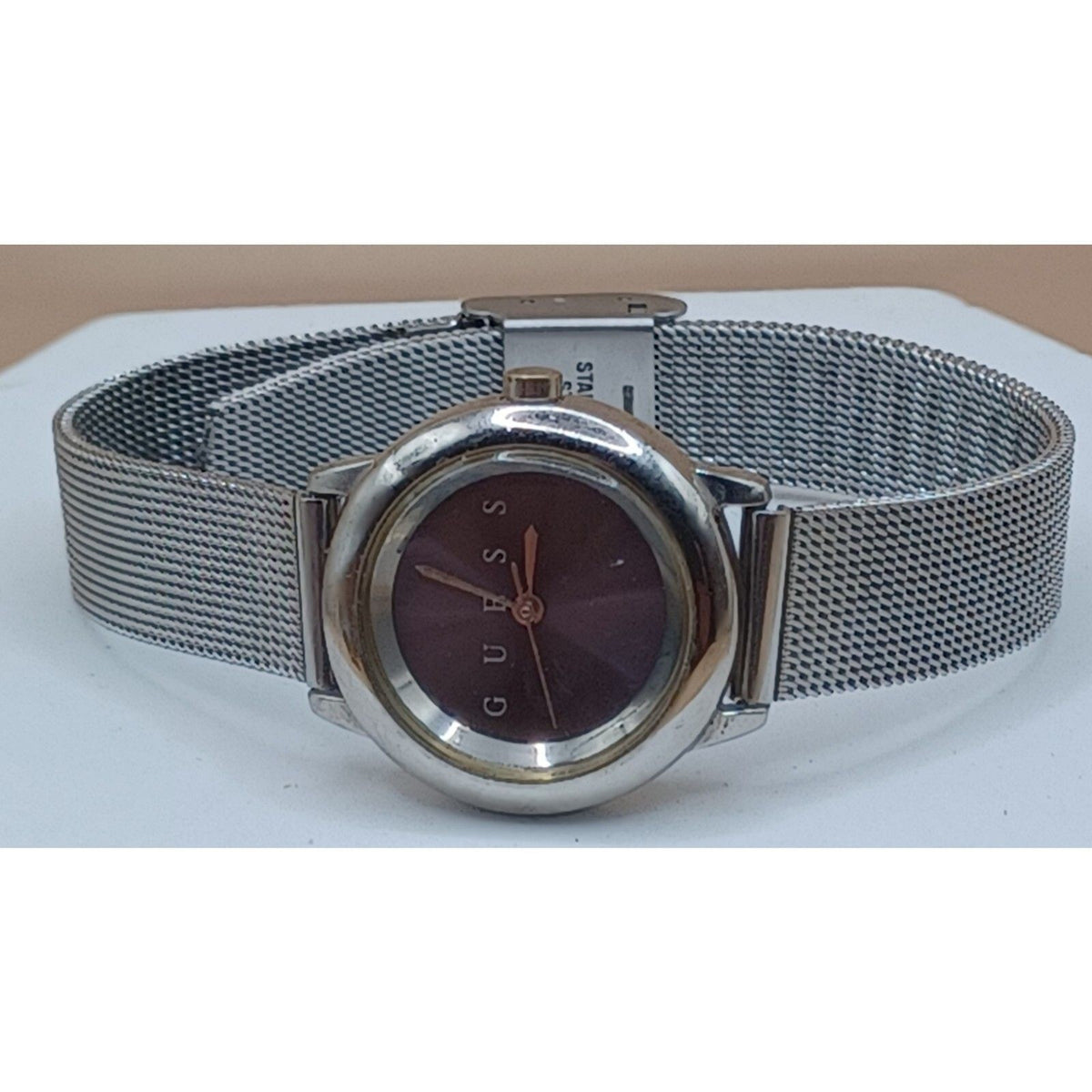 GUESS Women's Blue Face "WORKING" Watch Silver Tone Mesh