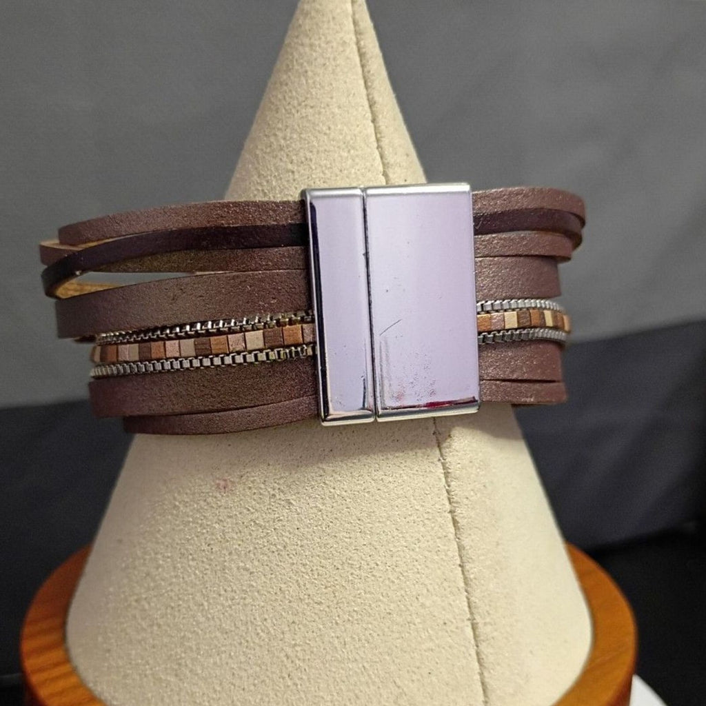 Vintage Leather Wrap Bracelet with Center Chalcedony Bead
