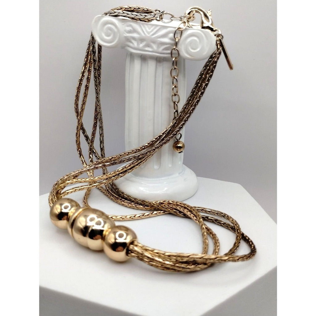 White House Black Market Gold Tone Multi Strand Spiga Chain Offset Ball Pendant
