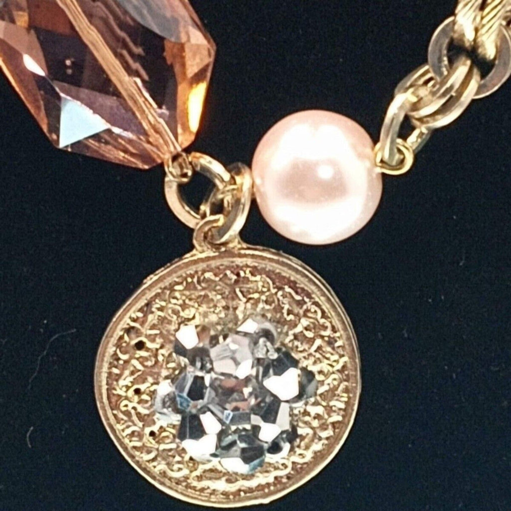 Vintage Peach & Gold-Tone Large Link Beaded Statement Necklace