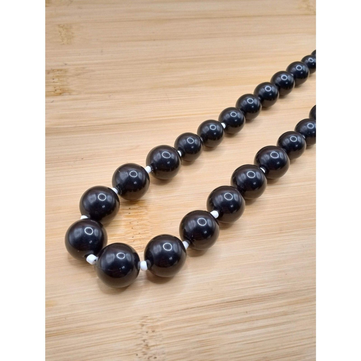 Vintage Black Beaded Single Strand Individually Spaced Matinee Necklace