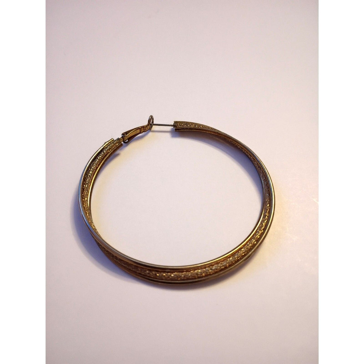 Vintage 2" Large Twisted Two-Tone Gold & Silver Druzy Center Hoop Earrings