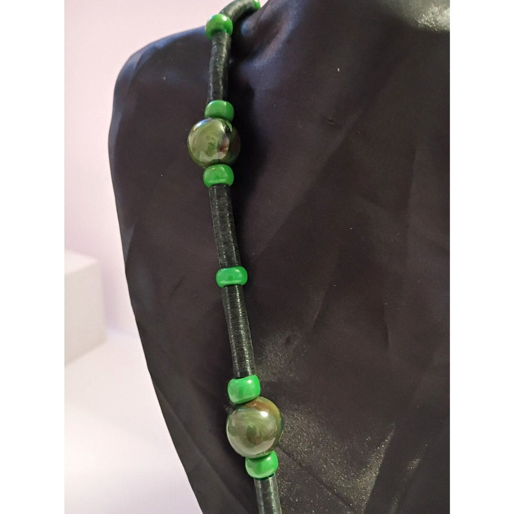 Vintage Necklace of Green Marbled Resin Beads