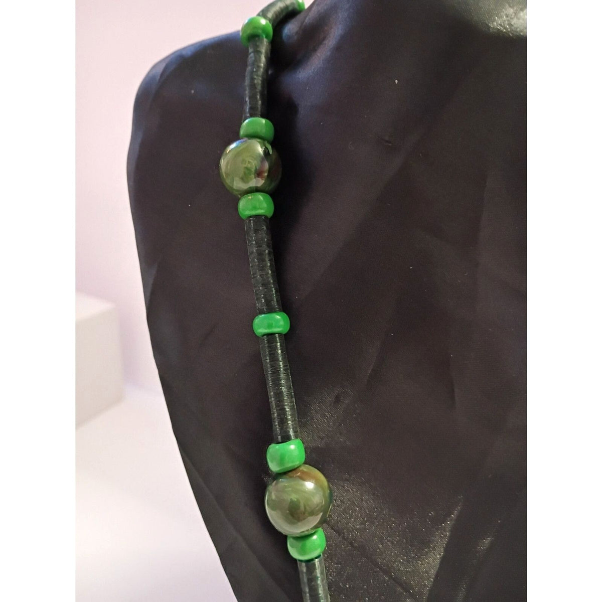 Vintage Necklace of Green Marbled Resin Beads