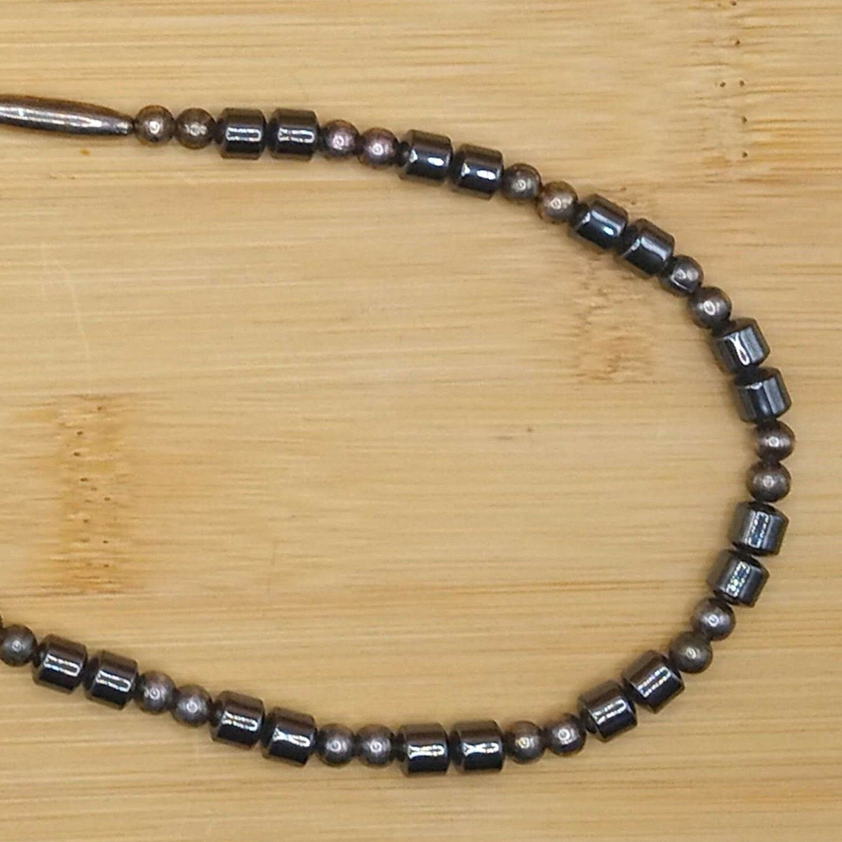 Vintage Natural Hematite & Glass Beaded Industrial Style Necklace