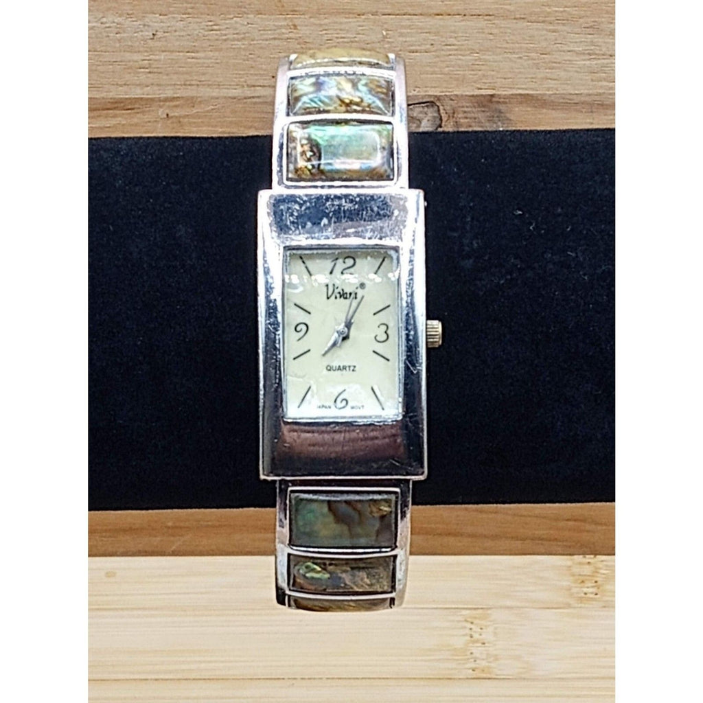 1980s Accutime K977 Vivani Abalone Inset Vintage Cuff Bracelet Watch