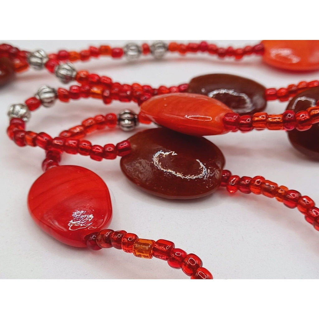 VTG Red and Blood Red Faceted Glass Bead Stations Necklace