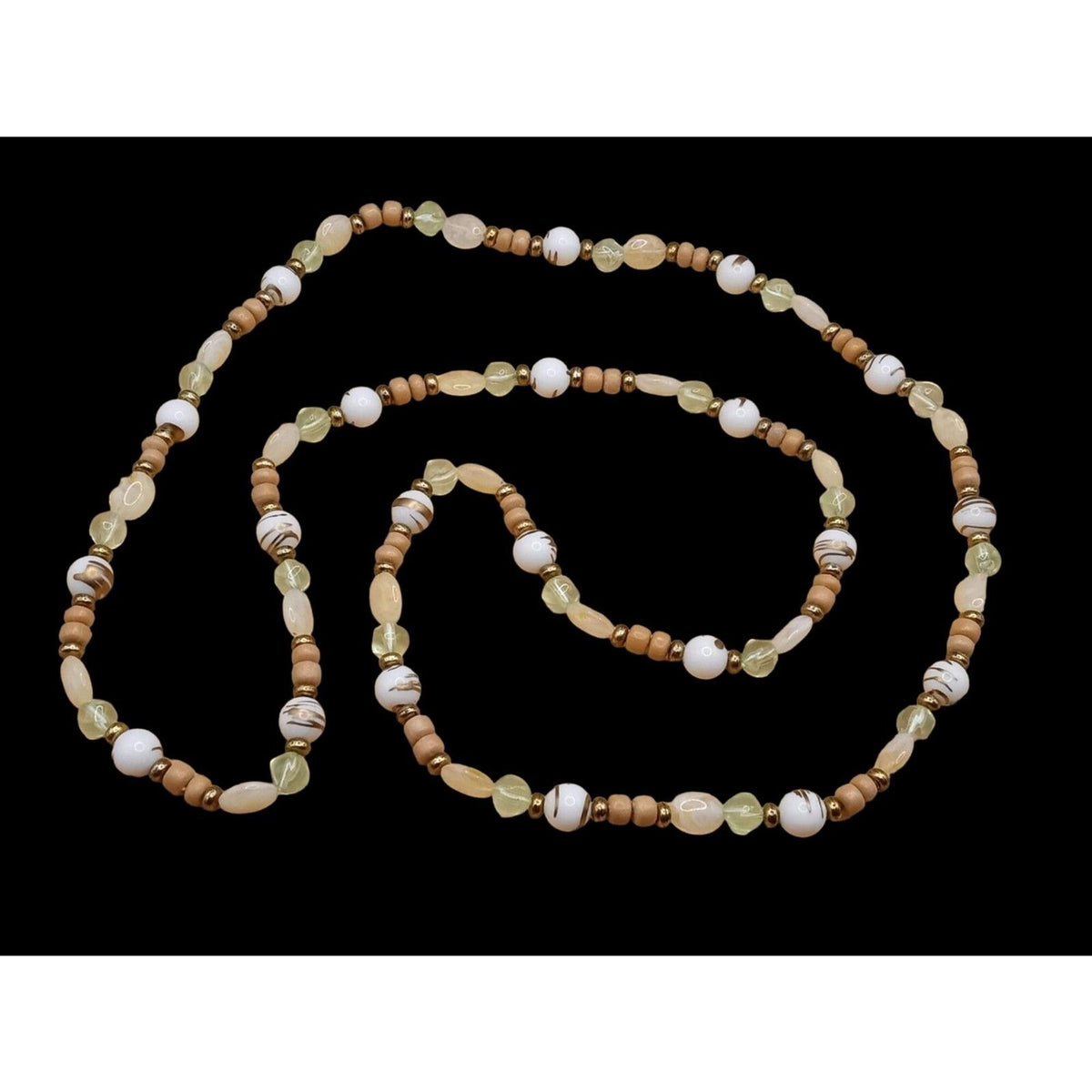 Vintage Muted Pastel Lucite & Wood Heishi Beaded Long Strand Necklace