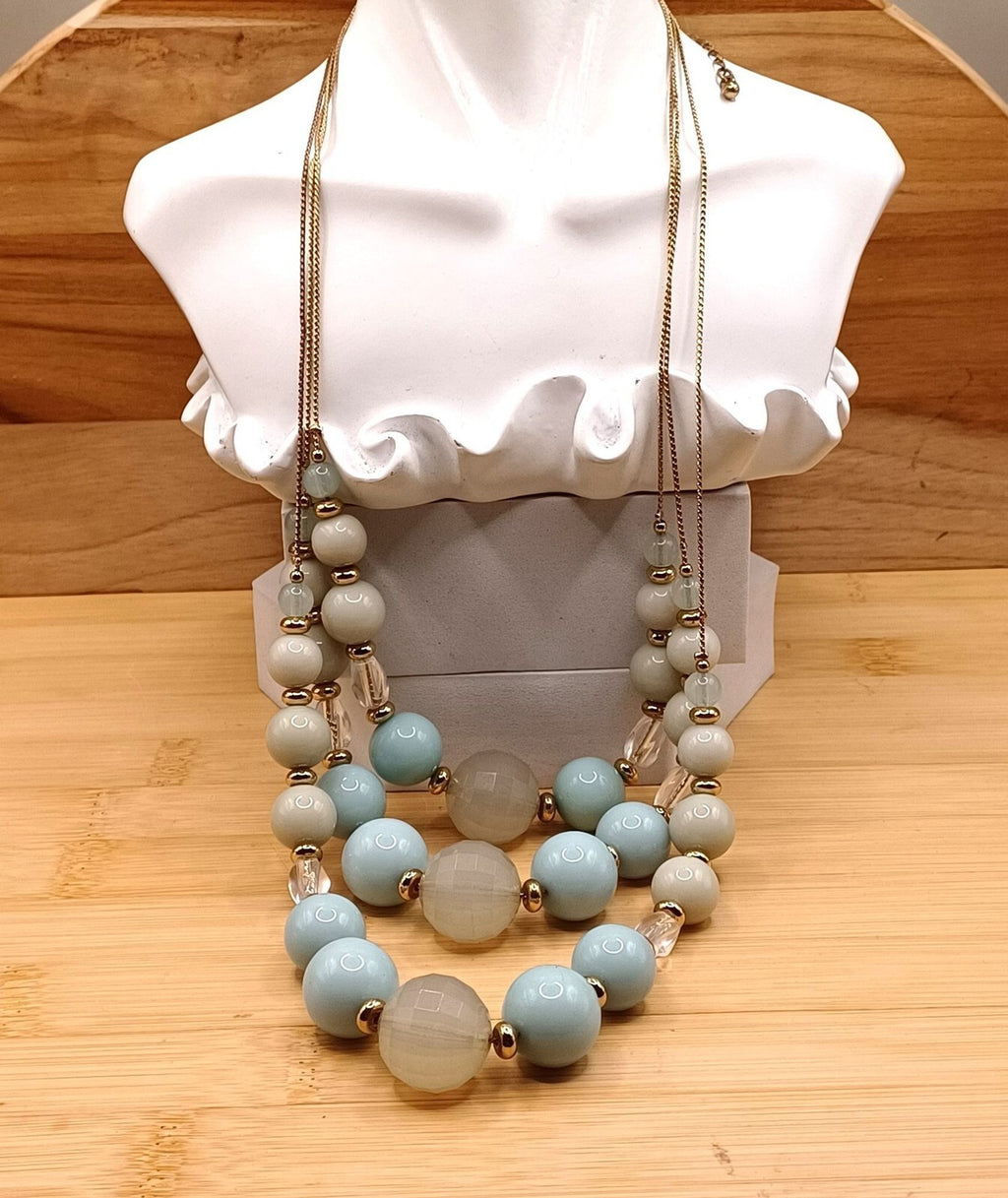 The Limited Layered Bubble Bead Three Tier Light Blue Clear Color Necklace
