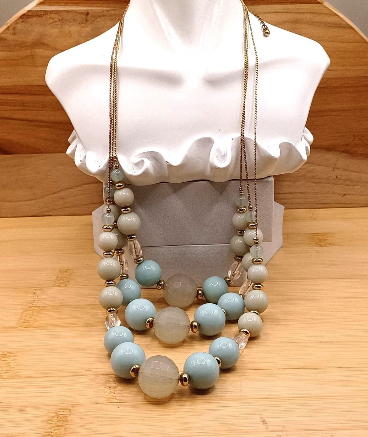 The Limited Layered Bubble Bead Three Tier Light Blue Clear Color Necklace