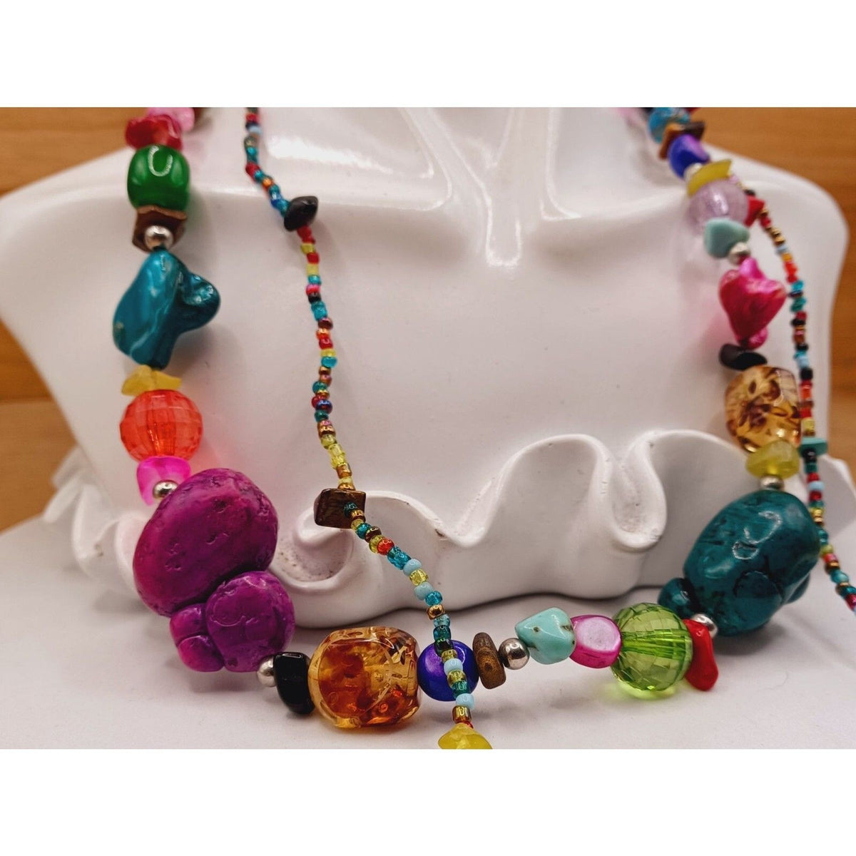 Stone Chip & Glass Bead Multi Color Double Strand Necklace