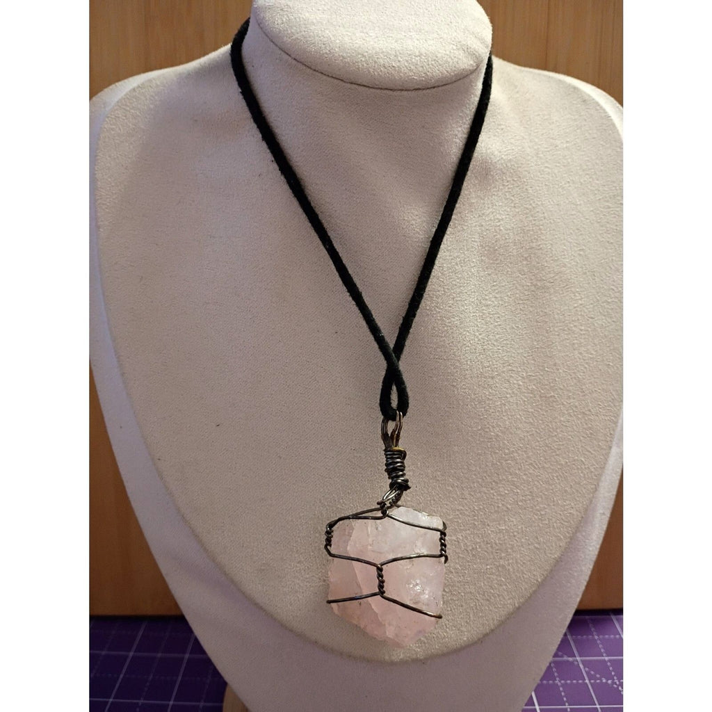 Vintage Raw Rose Quartz Gemstone Pendant Necklace