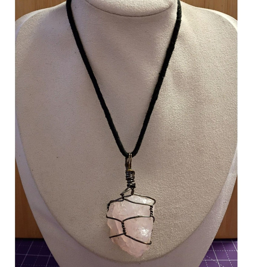 Vintage Raw Rose Quartz Gemstone Pendant Necklace