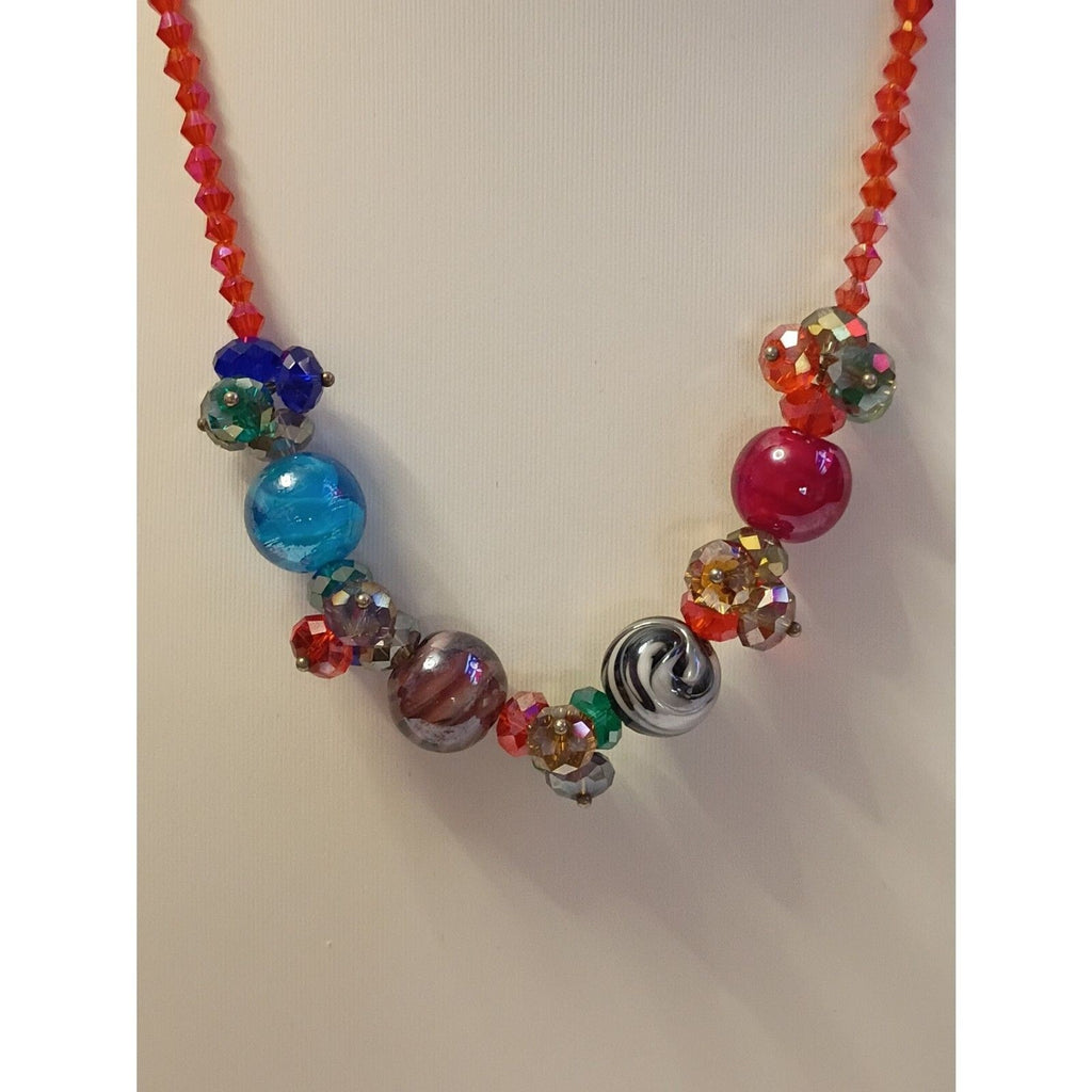Artisan Lampwork Glass Beads Statement Multicolor Necklace