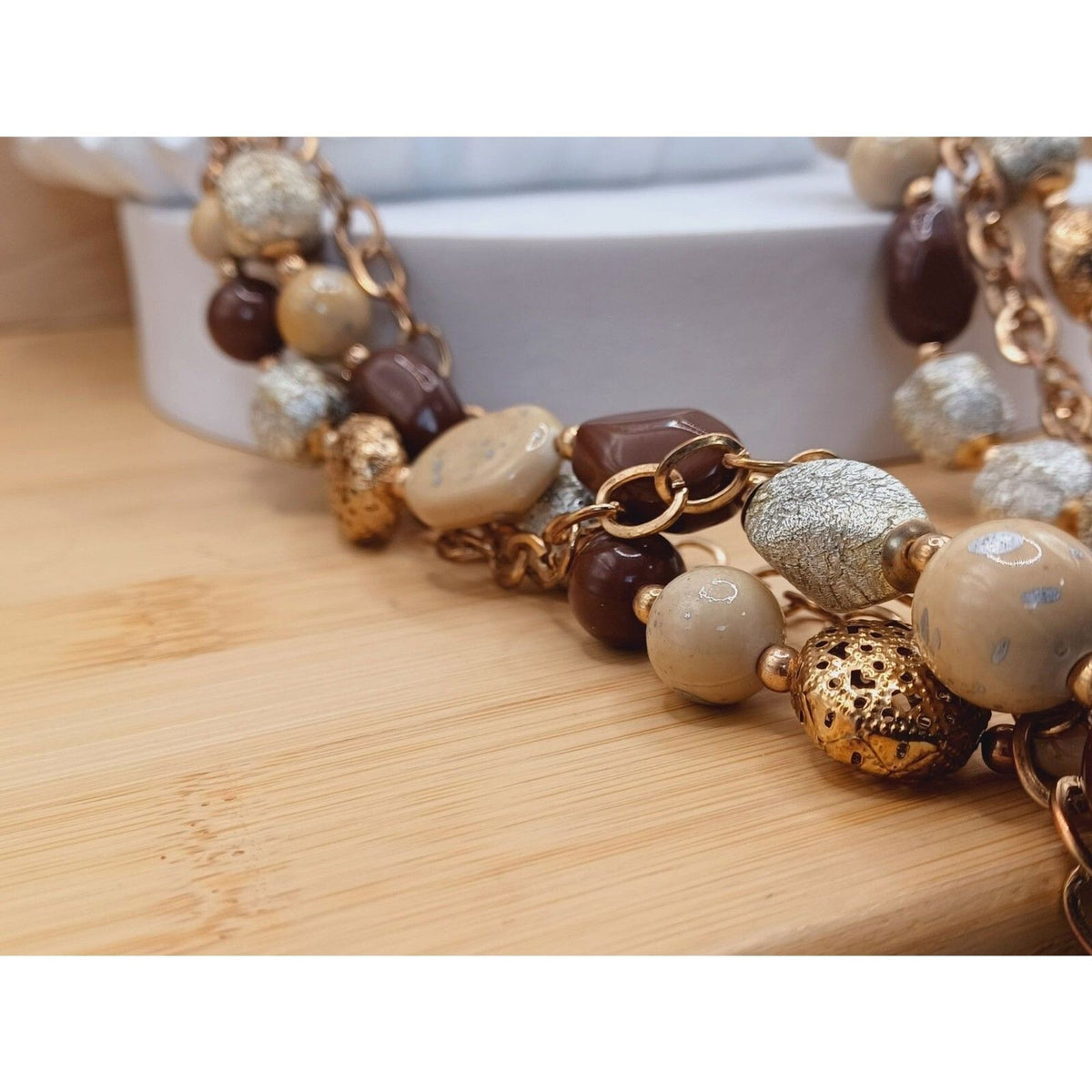 Vintage Multistrand Earthtones Beads on 40" Large Brass Link