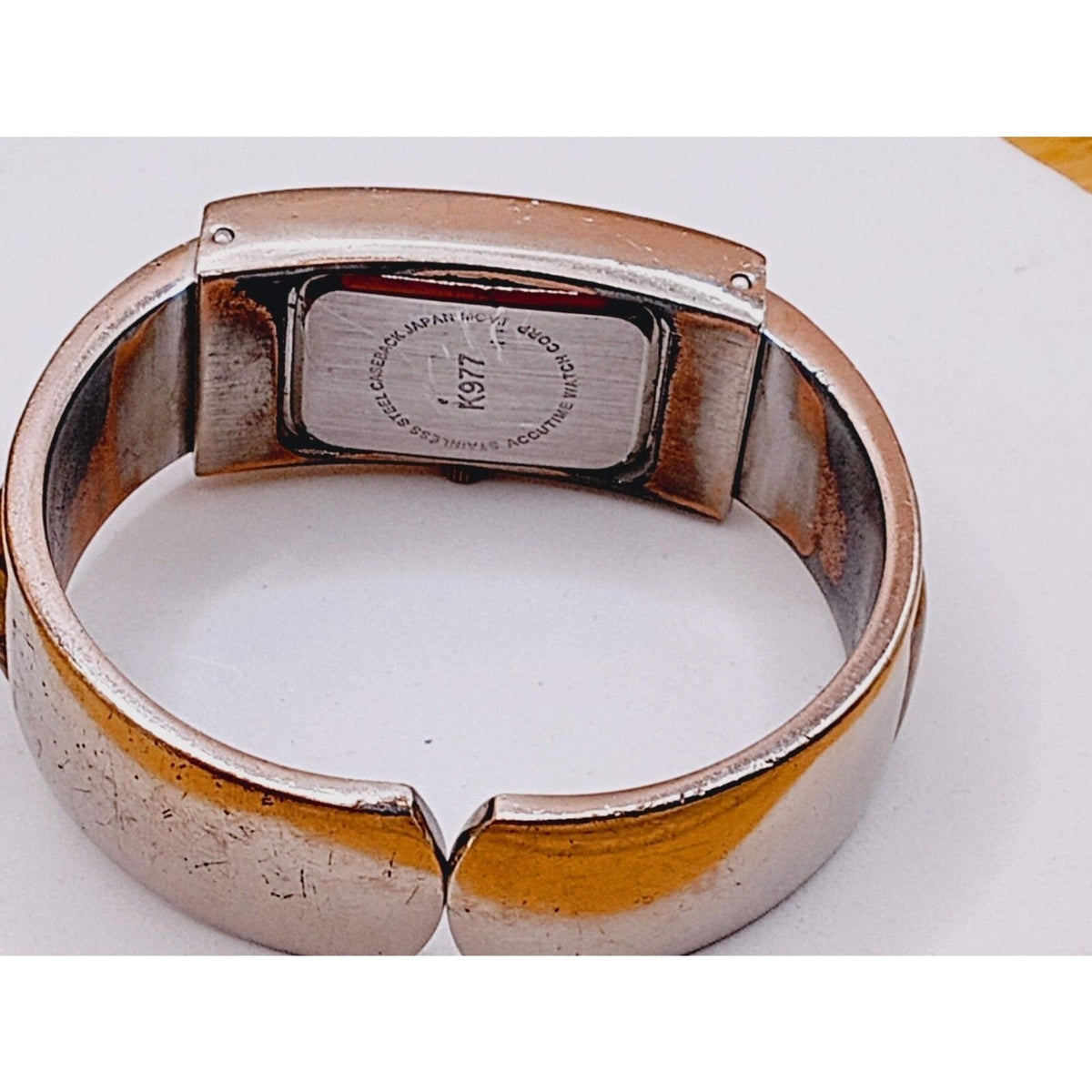 1980s Accutime K977 Vivani Abalone Inset Vintage Cuff Bracelet Watch