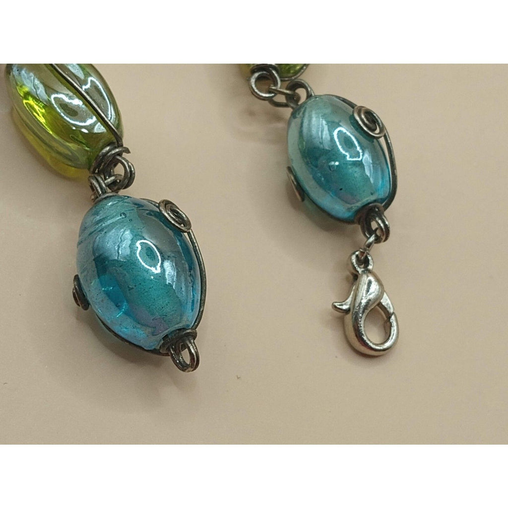 Vintage Round & Square Artisan Glass Beads Wire Wrapped Bracelet