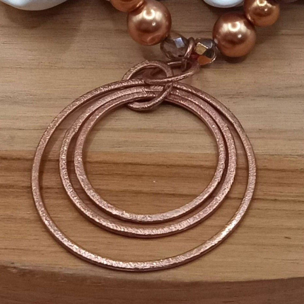 Chocolate & Copper Faux Pearl Beaded Necklace with Concentric Circle Pendant