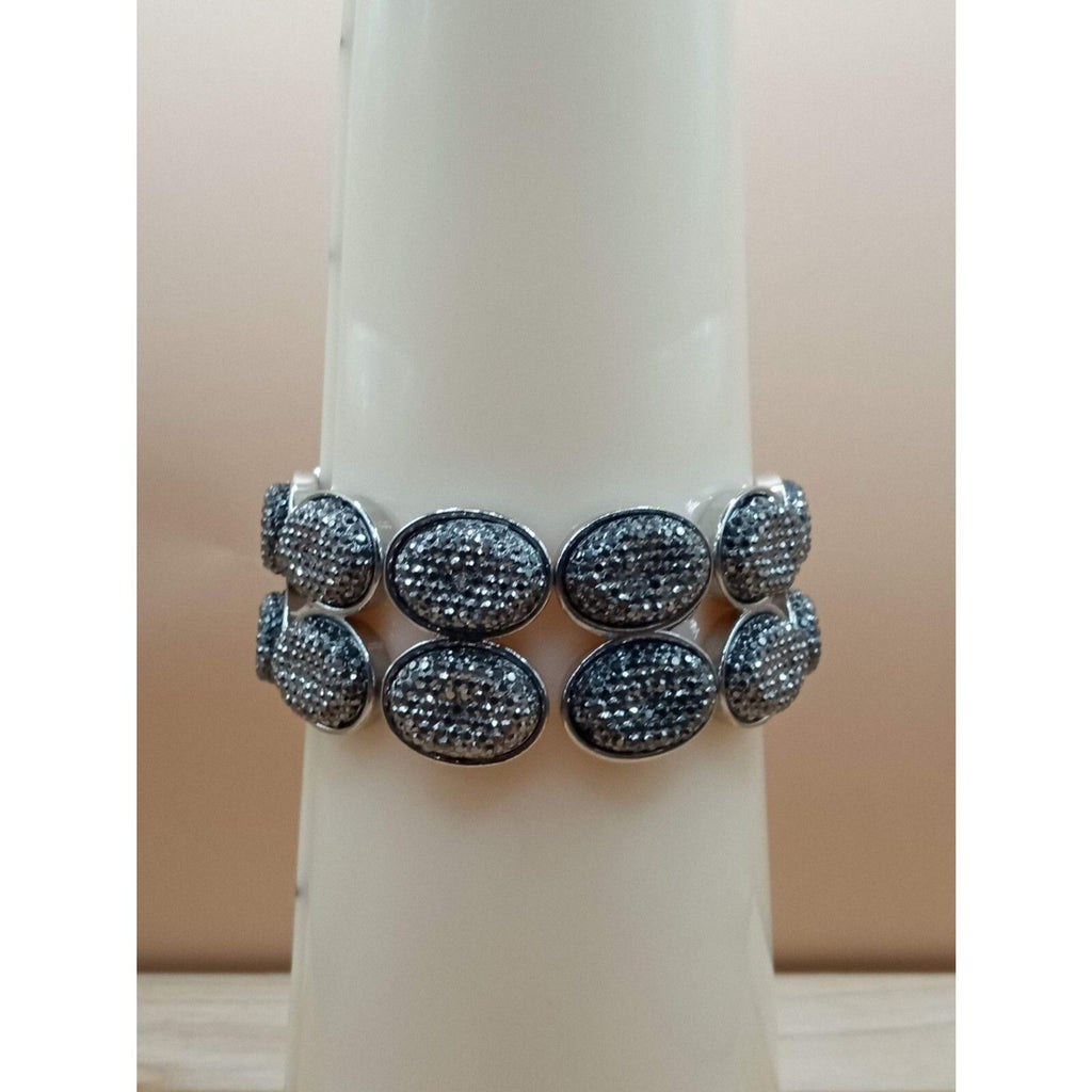 New York & Co. Stretch Bracelet Silver Tone Smoke Rhinestone