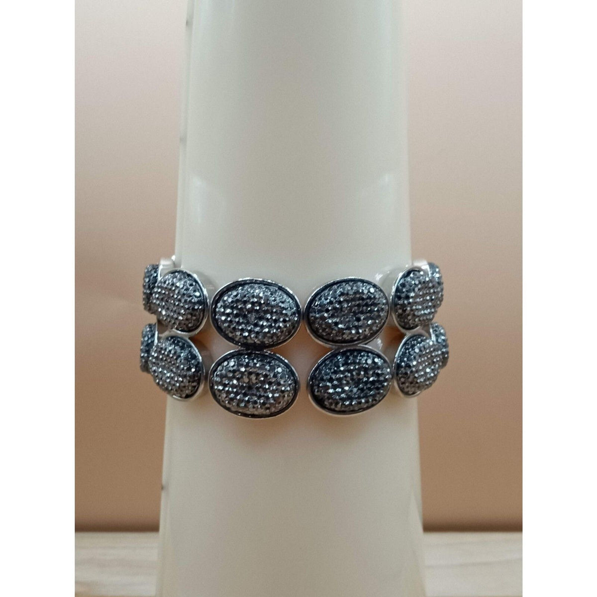 New York & Co. Stretch Bracelet Silver Tone Smoke Rhinestone