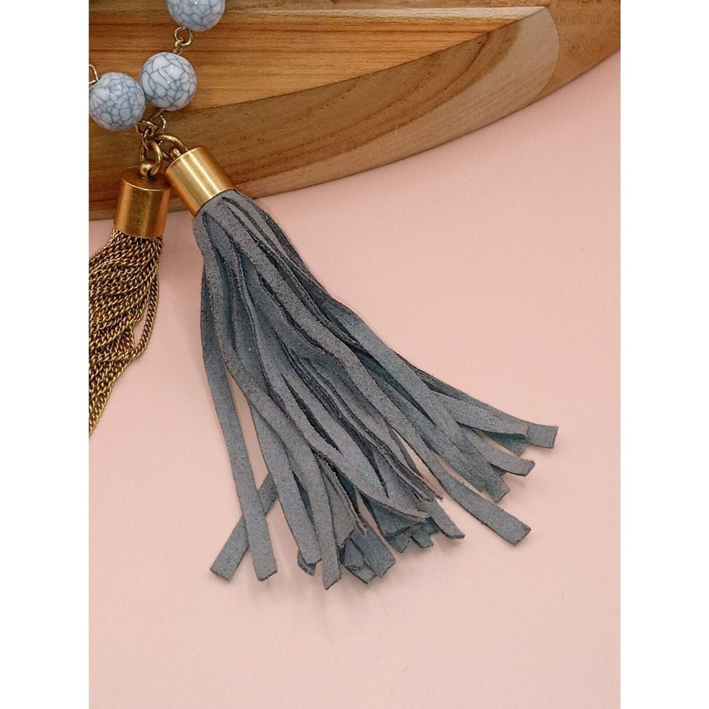 Vintage BaubleBar Marbled Acrylic Bead & Double Tassel Pendant Necklace