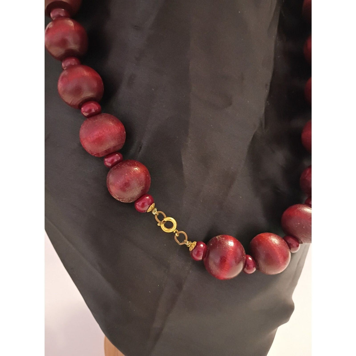 Vintage Bold Chunky Wooden Bead Necklace 26" long
