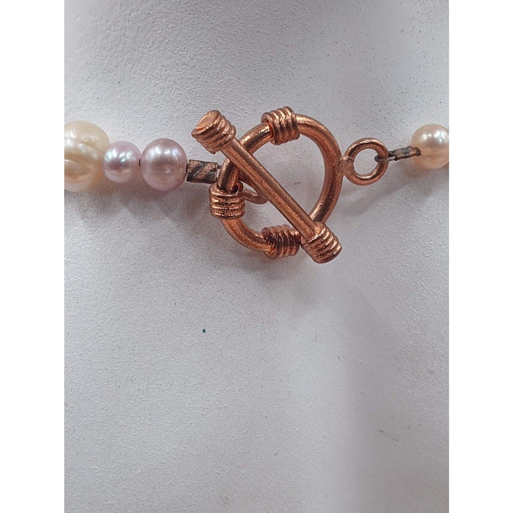 Chocolate & Copper Faux Pearl Beaded Necklace with Concentric Circle Pendant