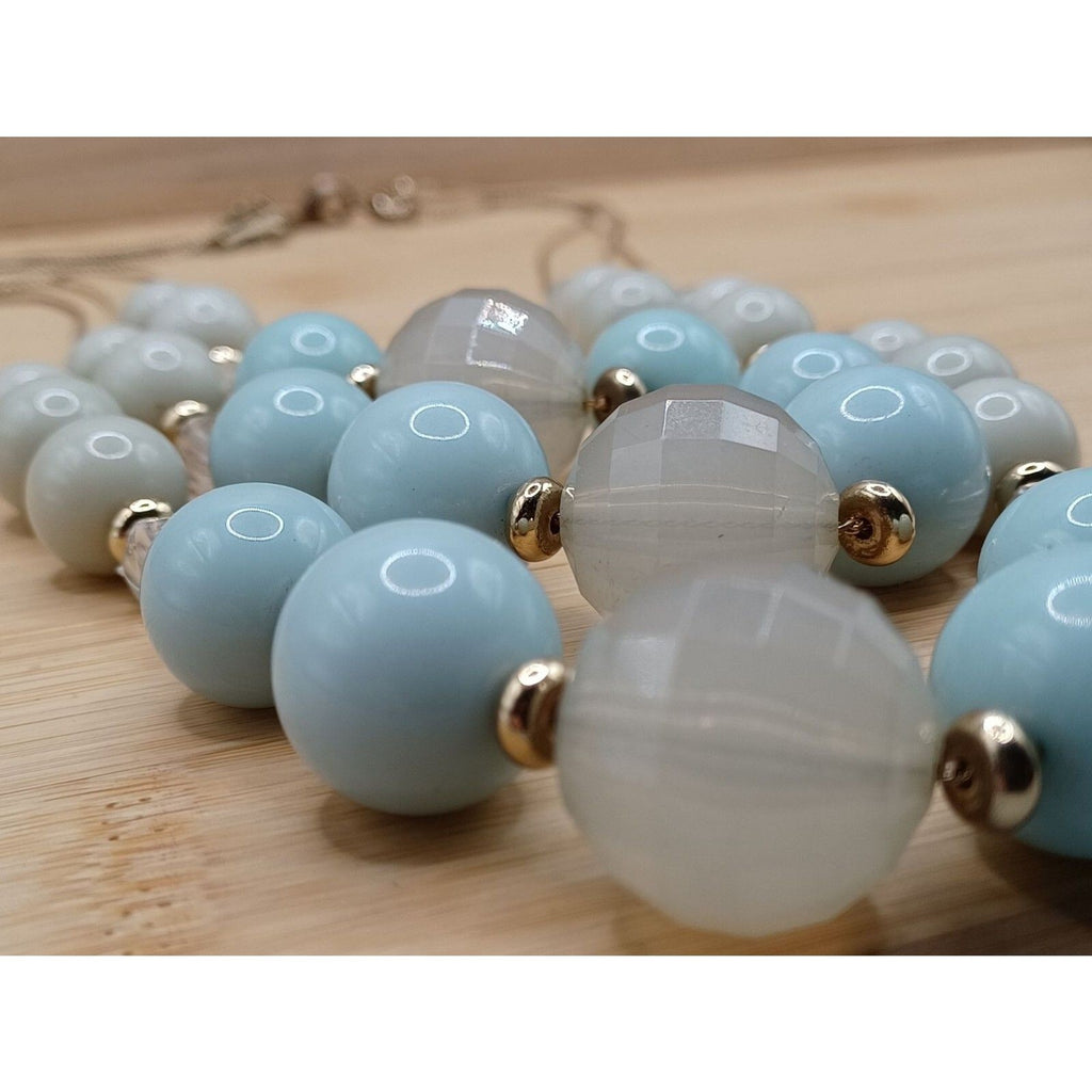 The Limited Layered Bubble Bead Three Tier Light Blue Clear Color Necklace