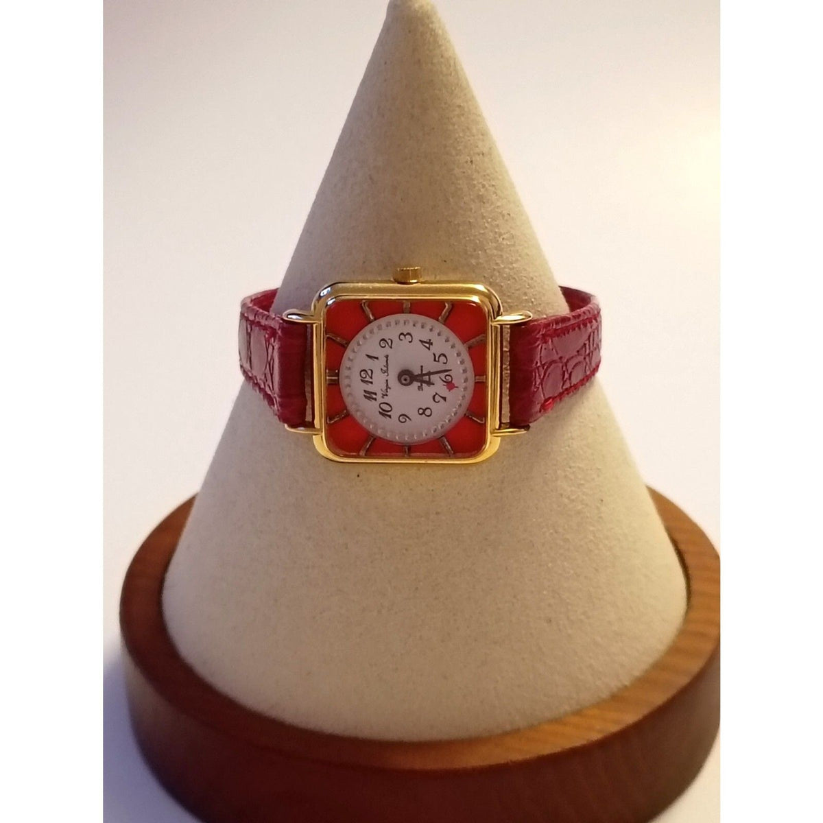 Virgin Islands De Luxe Bold Red Dial Gold-Tone Square Case Dancing Wristwatch