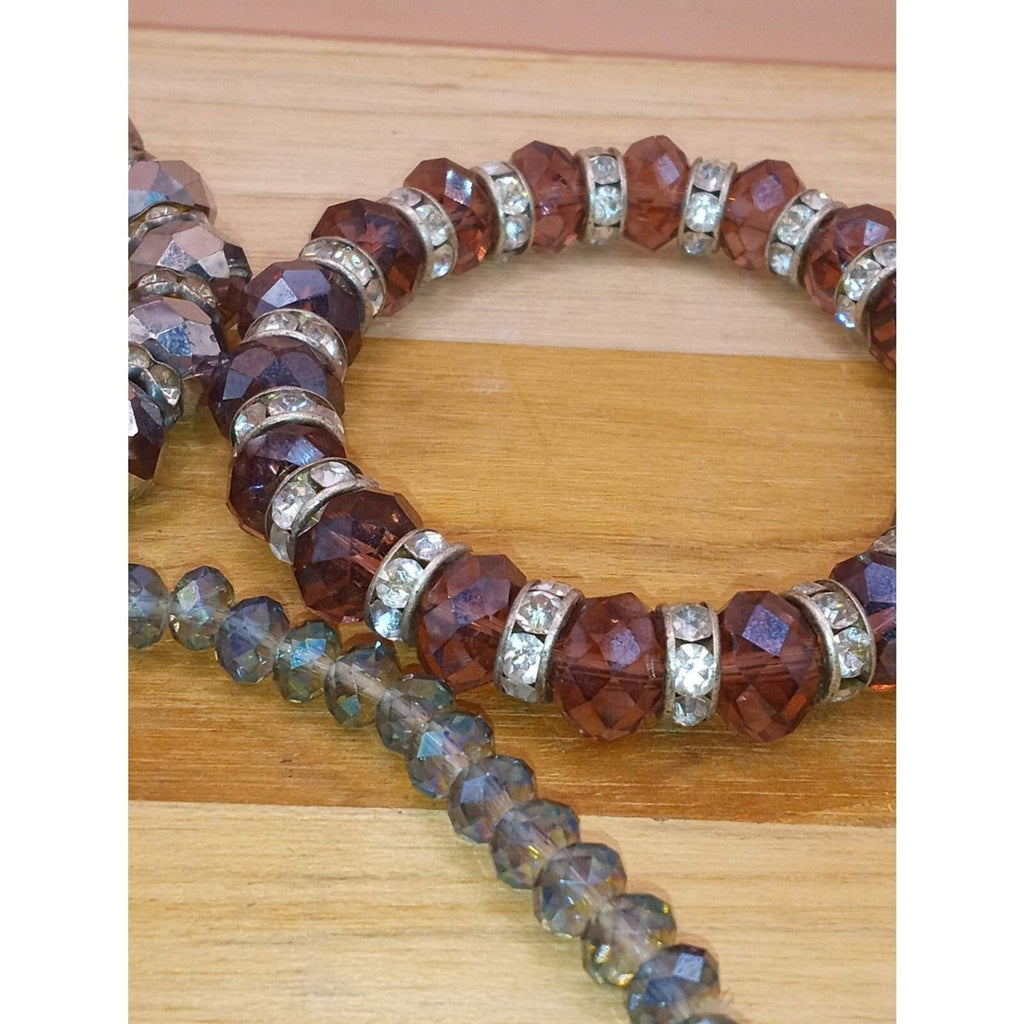 Vintage 3-Piece Stackable Crystal Beaded Bracelet Set - Red, Blue & Silver