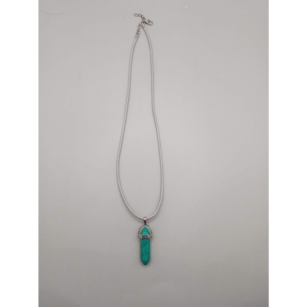 Pointed Turquoise Stone Pendant Necklace on Gray Cord
