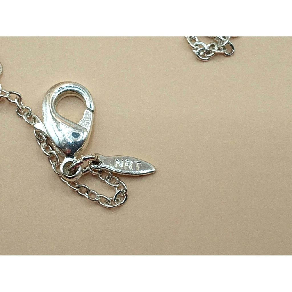 NRT marked Silver Tone Chain with 3 Pink Crystal Dangle Pendant Necklace