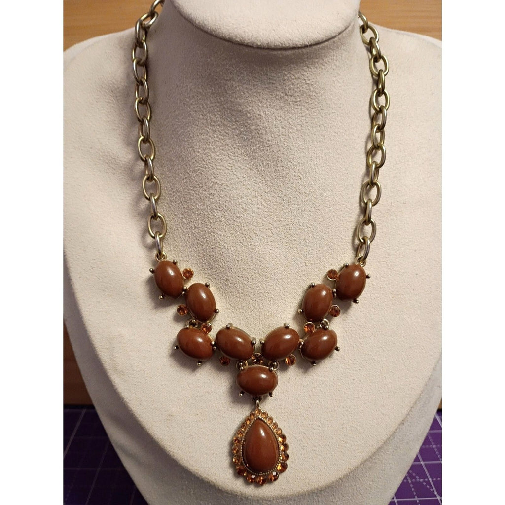 Vintage Bijoux Terner Gold Tone Chain & Brick Red Bead Necklace