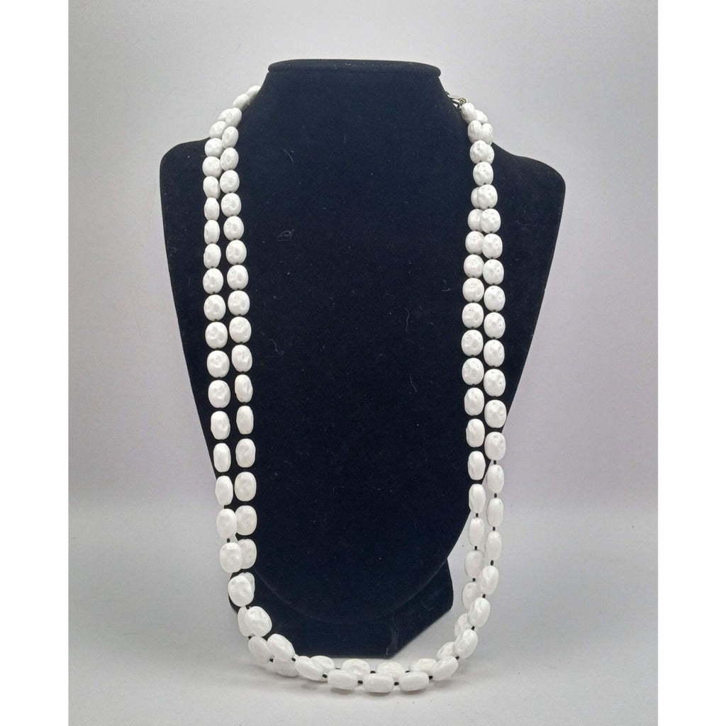 Vintage Sarah Coventry GB White Long Knotted Beaded Necklace