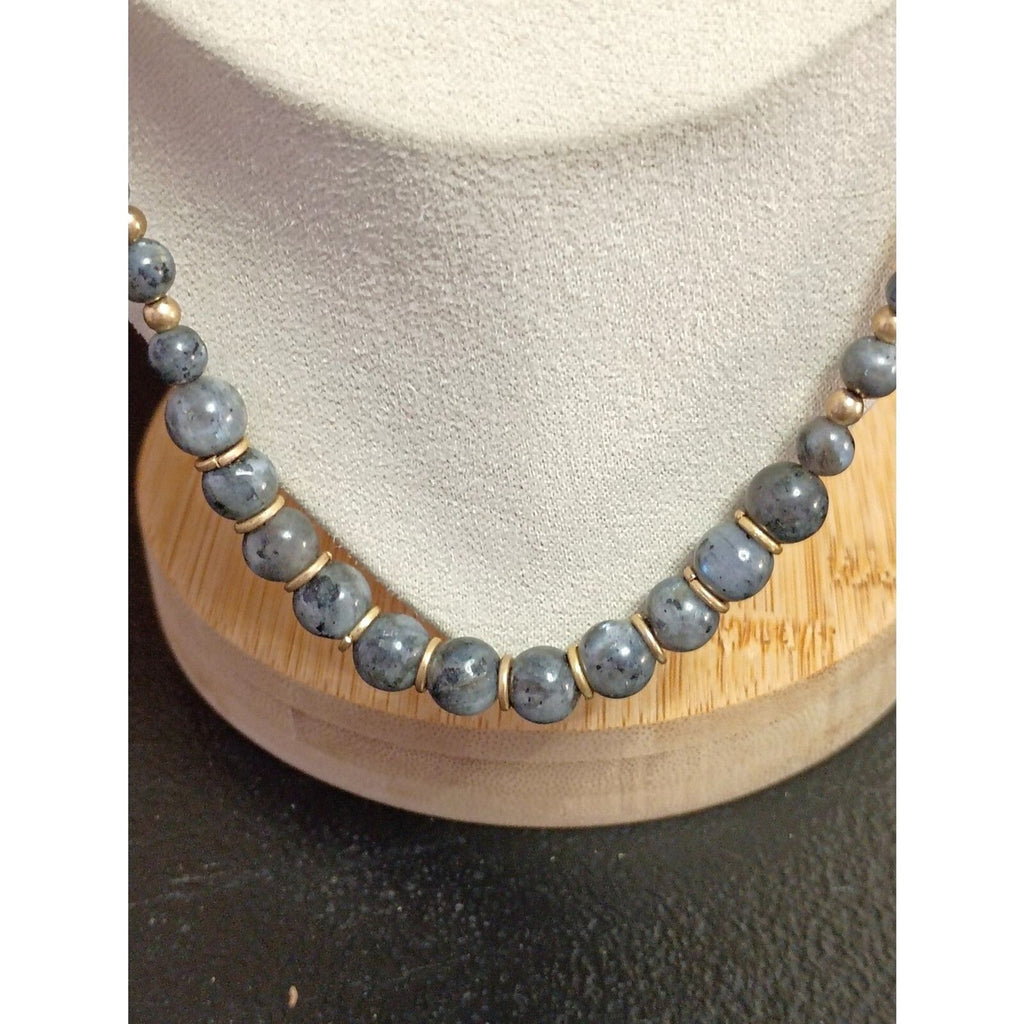 Vintage Semi Precious Labradorite Beaded Necklace 32 Inch