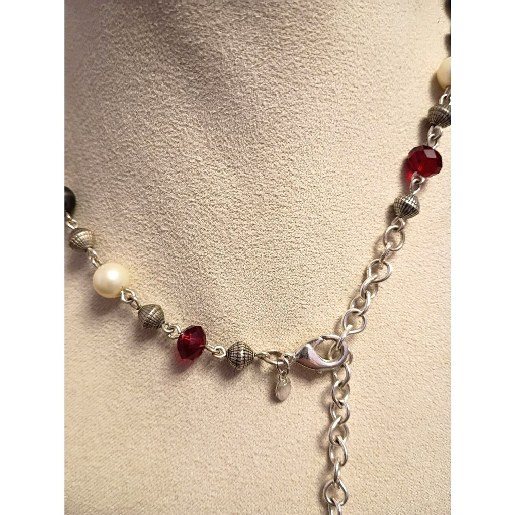 Vintage Premier Designs Red & Black Beaded Long Wrap Necklace 36 Inch